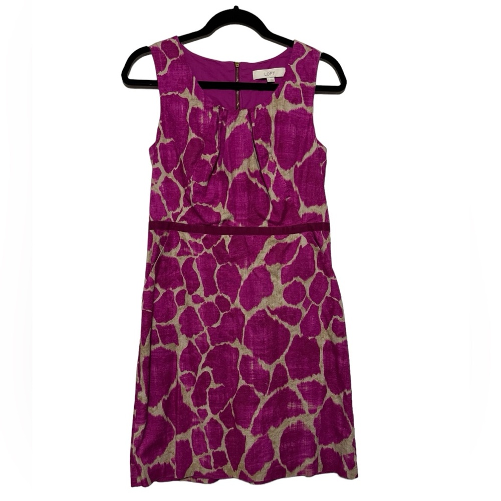 LOFT Magenta and Beige Printed Sleeveless Sheath Dress